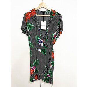 Who What Wear Sz L Striped Floral Wrap Dress Multicolor NWT